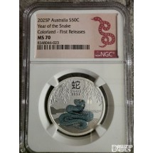 2025년 호주 푸른뱀 1온스 색채은화 NG C70등급 'First Releases(첫 출시) 라벨